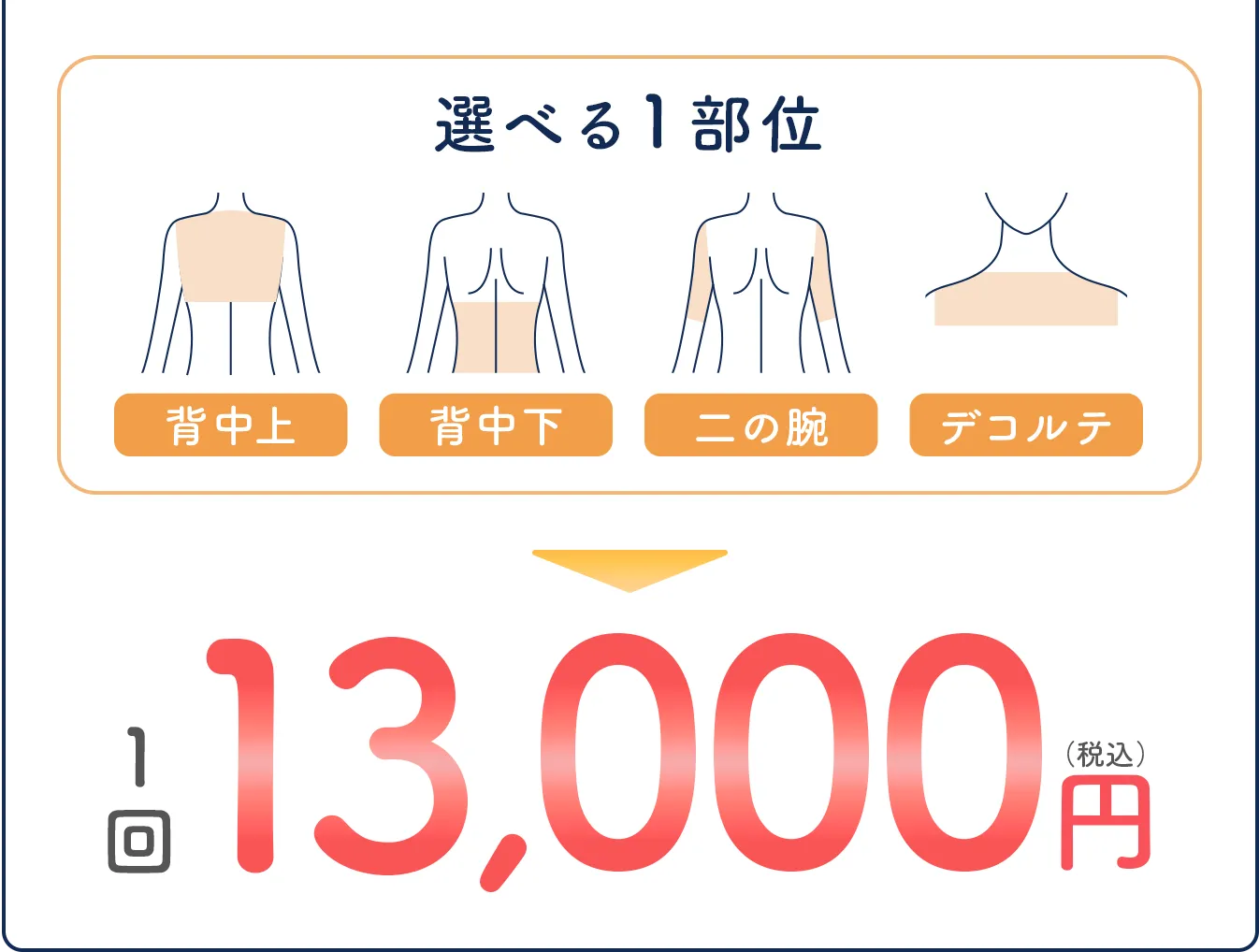 選べる1部位 背中上・背中下・二の腕・デコルテ 1回 13,000円(税込)